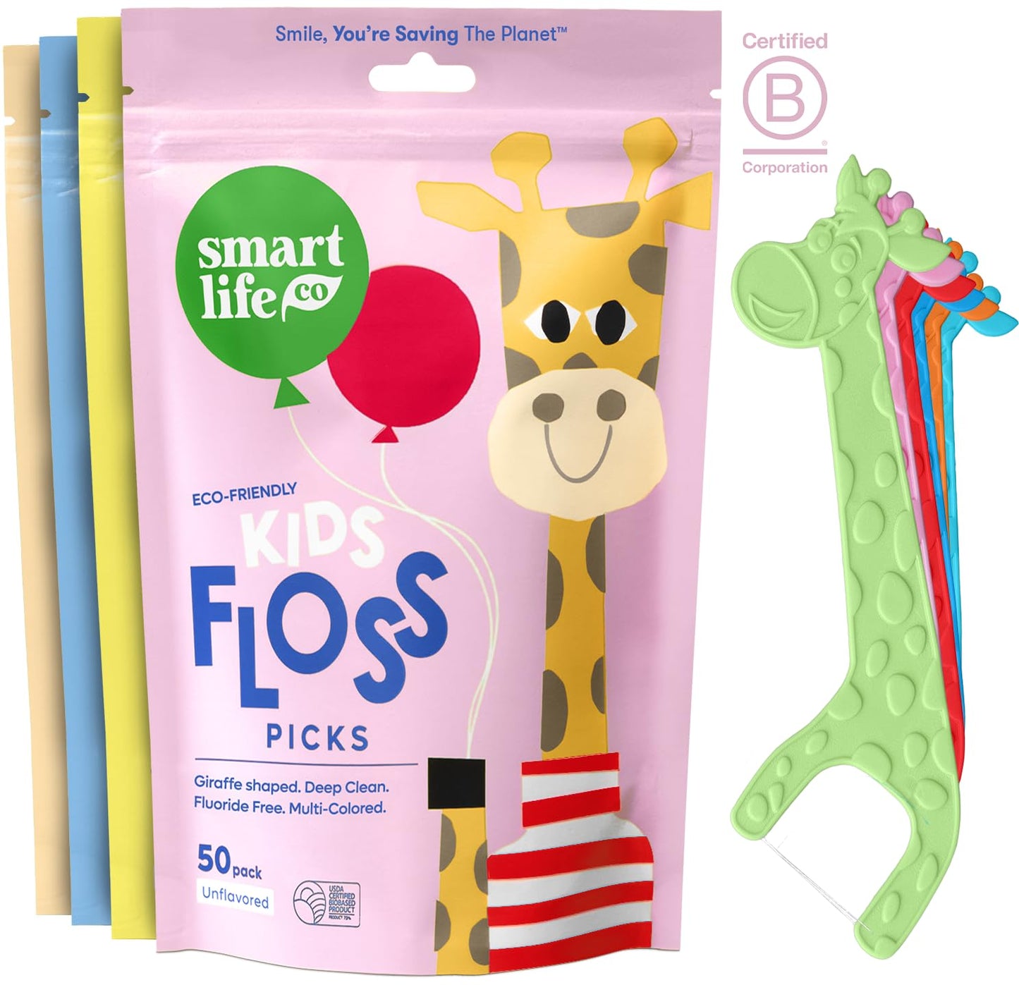 SmartLifeco Biodegradable* Kids Flossers - Unflavored Dental Floss Picks for Children, Fluoride & PFA Free, Straw Wheat Fun Animal Flossing Sticks for Toddlers Teeth, Eco Friendly Compostable*, 200x
