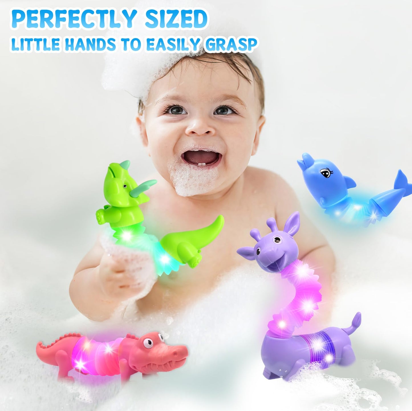 2025 Upgraded Baby Bath Toys,Educational Light Up Bath Toys for Kids 1-3, 4 Pcs Light Up Floating ,Stress Relief, Toddler Newborn Birthday Easter Baby Gifts