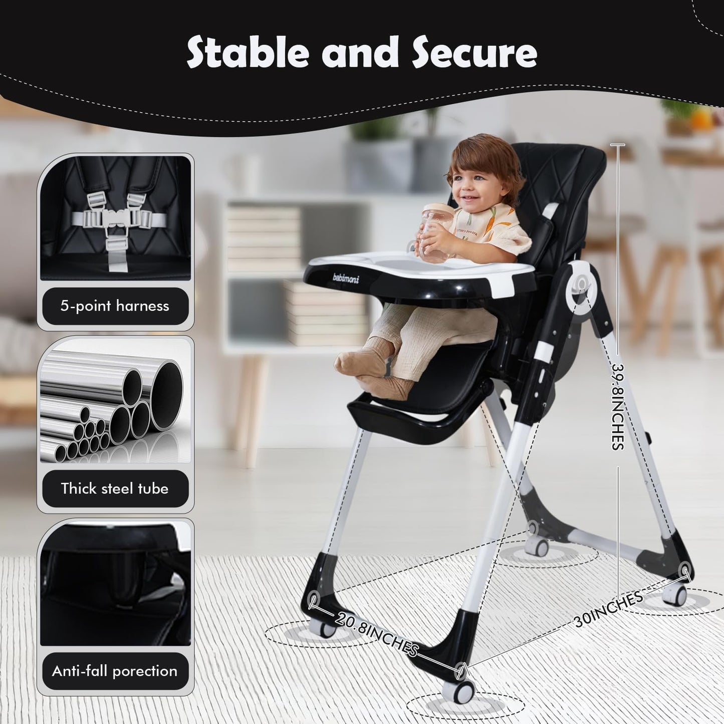 4 in 1 High Chairs for Babies and Toddlers, Convertible Foldable Baby High Chairs, Feeding and Eating Seat Highchair with 4 Levels of Recline and 7 Levels of Height Adjustment, Gray