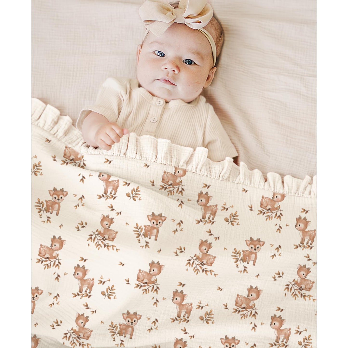 Konssy Flounce Muslin Baby Blankets, Cotton Crib Blanket for Baby Infant Toddler, Super Soft and Lightweight Nursery Blankets 40"x36" (Blossom)