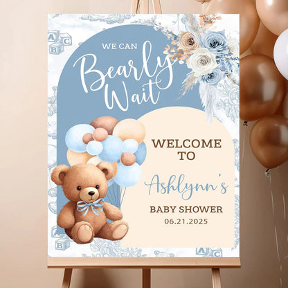 Personalized We Can Bearly Wait Baby Shower Welcome Sign, Welcome to Baby Shower Sign - Teddy Bear & Balloon Theme Décor #5