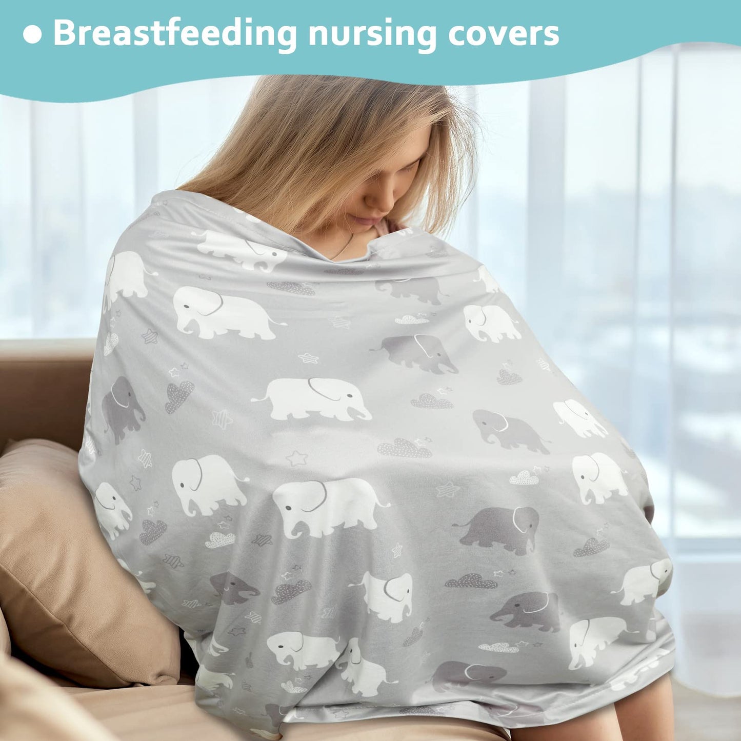 Nursing Cover Breastfeeding, Multi-use Baby CarSeat Cover Girls, Infant Stroller Car Seat Cover, Stretchy Carseat Canopy, Soft Breathable, Peony