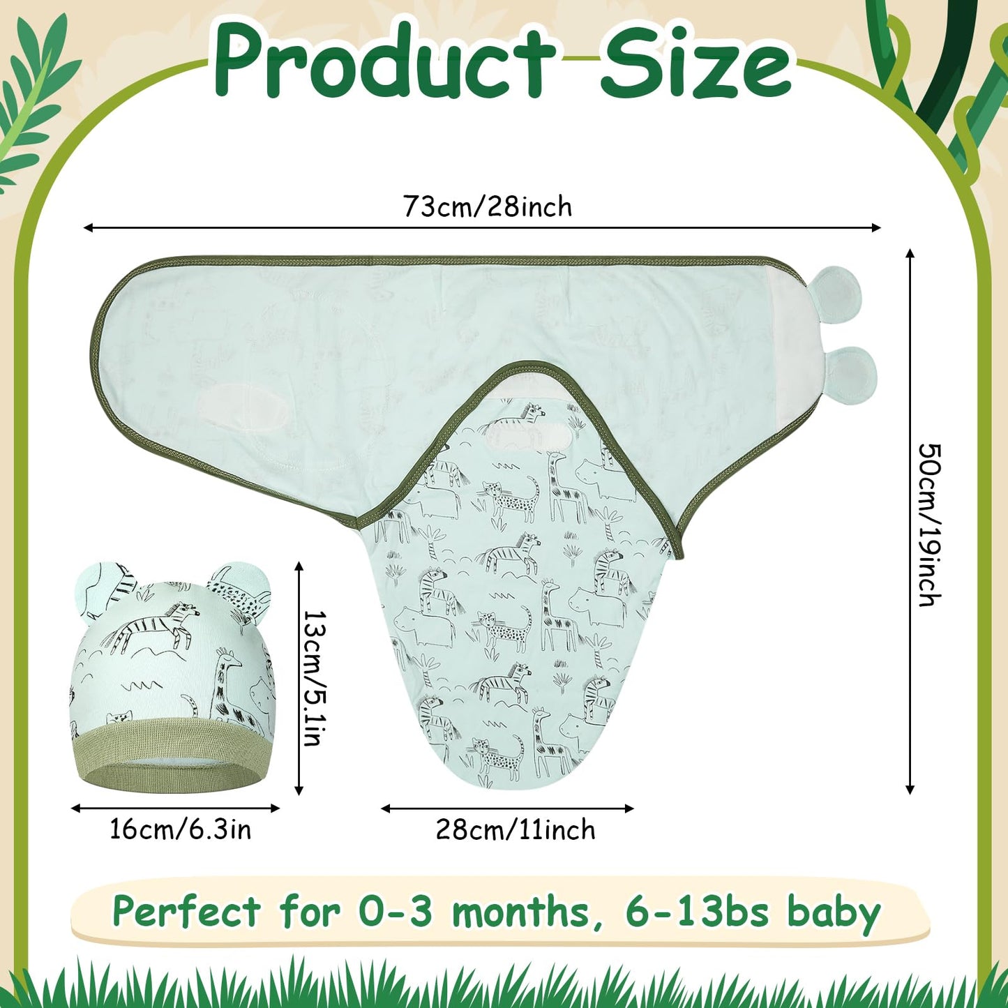 Ramede 6 Pack Baby Swaddle Blanket with Hats Sleep Swaddle for 0-3 Months Newborn Sacks Soft Cotton Wearable for Boy Girl