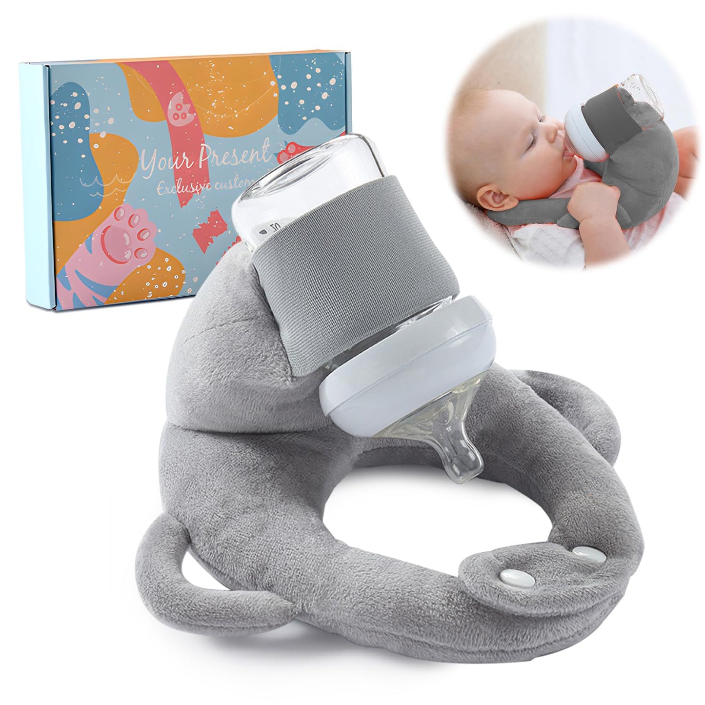 Baby Bottle Holder,Self Feeding Support Pad for Hands Free Bottle Feeding,Drying Rack Bottle (Grey)