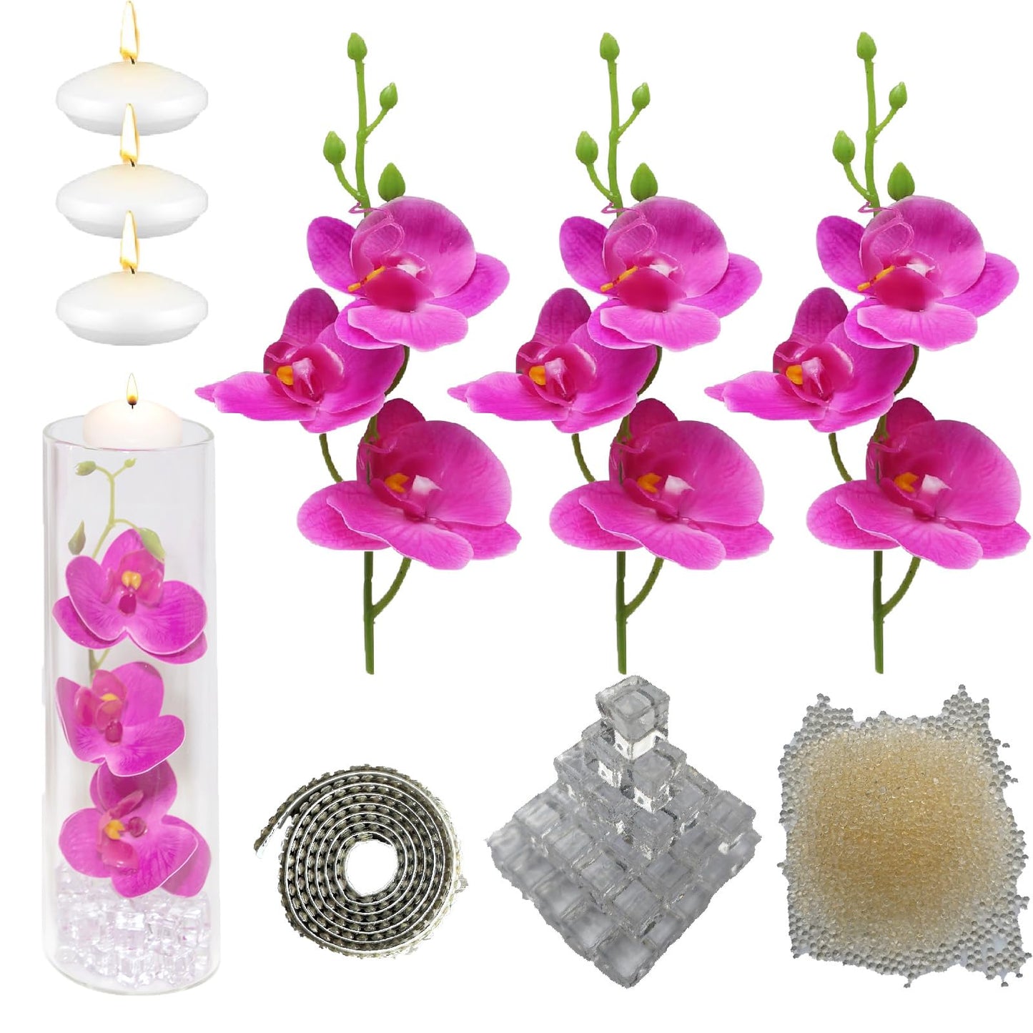 Artificial Phalaenopsis with Candles Diamond Lace Nearly Natural Orchid for Table Centerpiece Wedding Party Home Bar Restaurant Festival Decoration Pink Suit