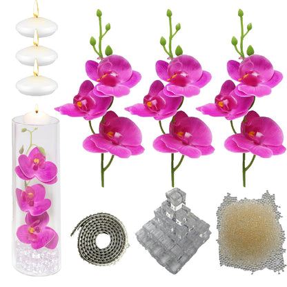 Artificial Phalaenopsis with Candles Diamond Lace Nearly Natural Orchid for Table Centerpiece Wedding Party Home Bar Restaurant Festival Decoration Pink Suit