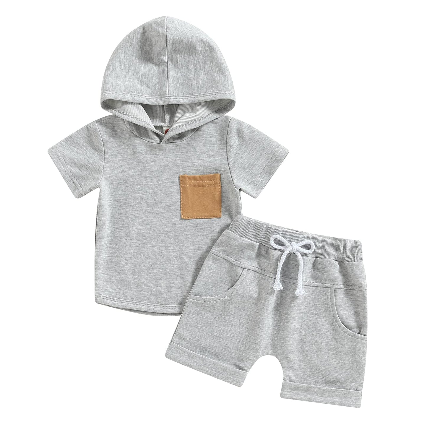 Toddler Baby Boy Summer Outfit Short Sleeve Hooded Stripes Top Casual Shorts Set Infant Newborn Clothes 6 12 18 24 Month
