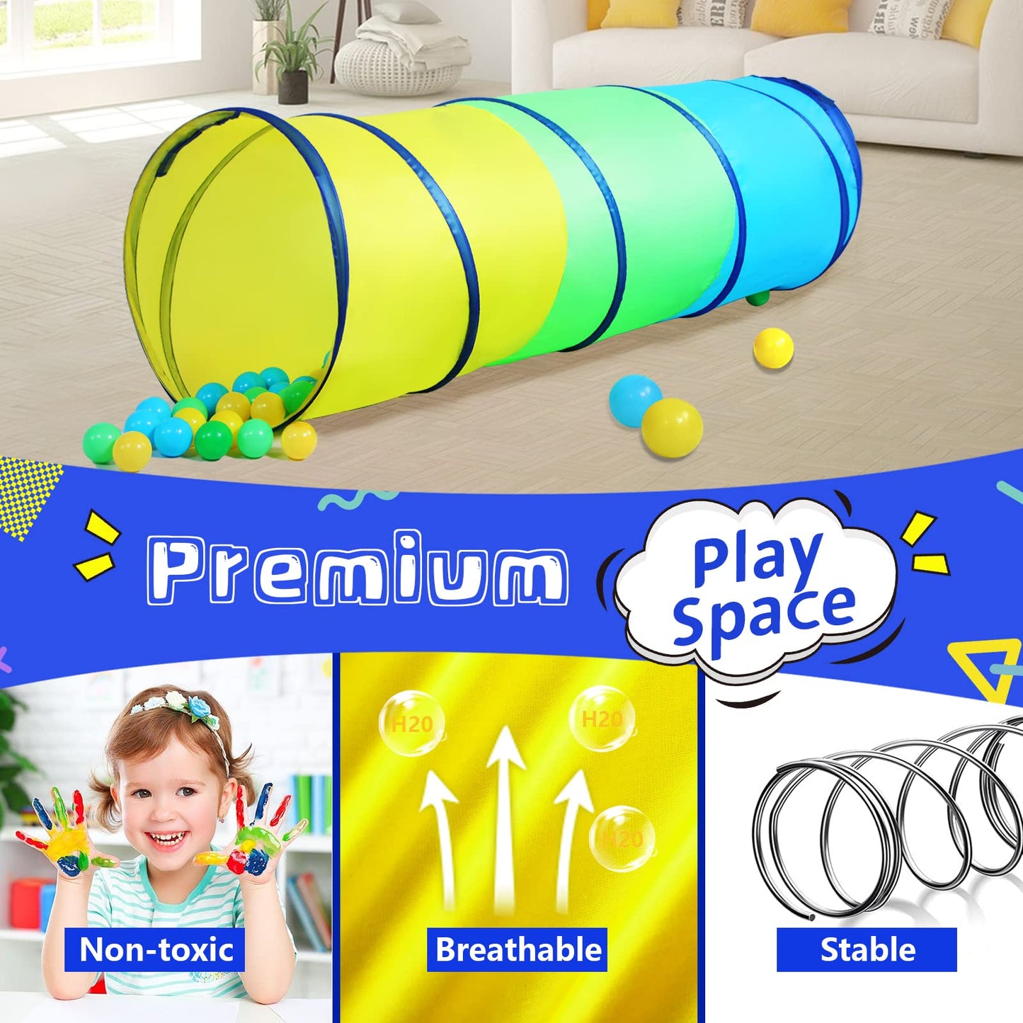 PigPigPen Pop Up Play Tunnel Tent for Toddlers Babies or Dogs, Indoor & Outdoor Toys for Kids Backyard Playset. (Red,Yellow,Blue)