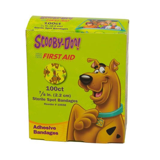Bandage Children's Bandages, Scooby Doo Design, Circular Spot Bandages, 7/8", Box of 100, Fun Sterile First Aid Bandages for Kids, Pediatric Wound Care, Covers Minor Cuts and Scrapes