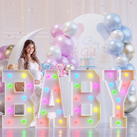 4FT Baby Shower Decorations for Girl Boy, Baby Letters for Baby Shower, Gender Reveal Party, Marquee Light Up Letter 4 Feet Tall for Party Decor, Sign, Backdrop, Supplies, Large, Colorful