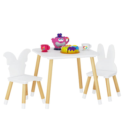 UTEX Kids Wood Table and Chair Set, Kids Play Table with 2 Chairs,3 Pieces Kids Round Table for Toddlers, Girls, Boys,White