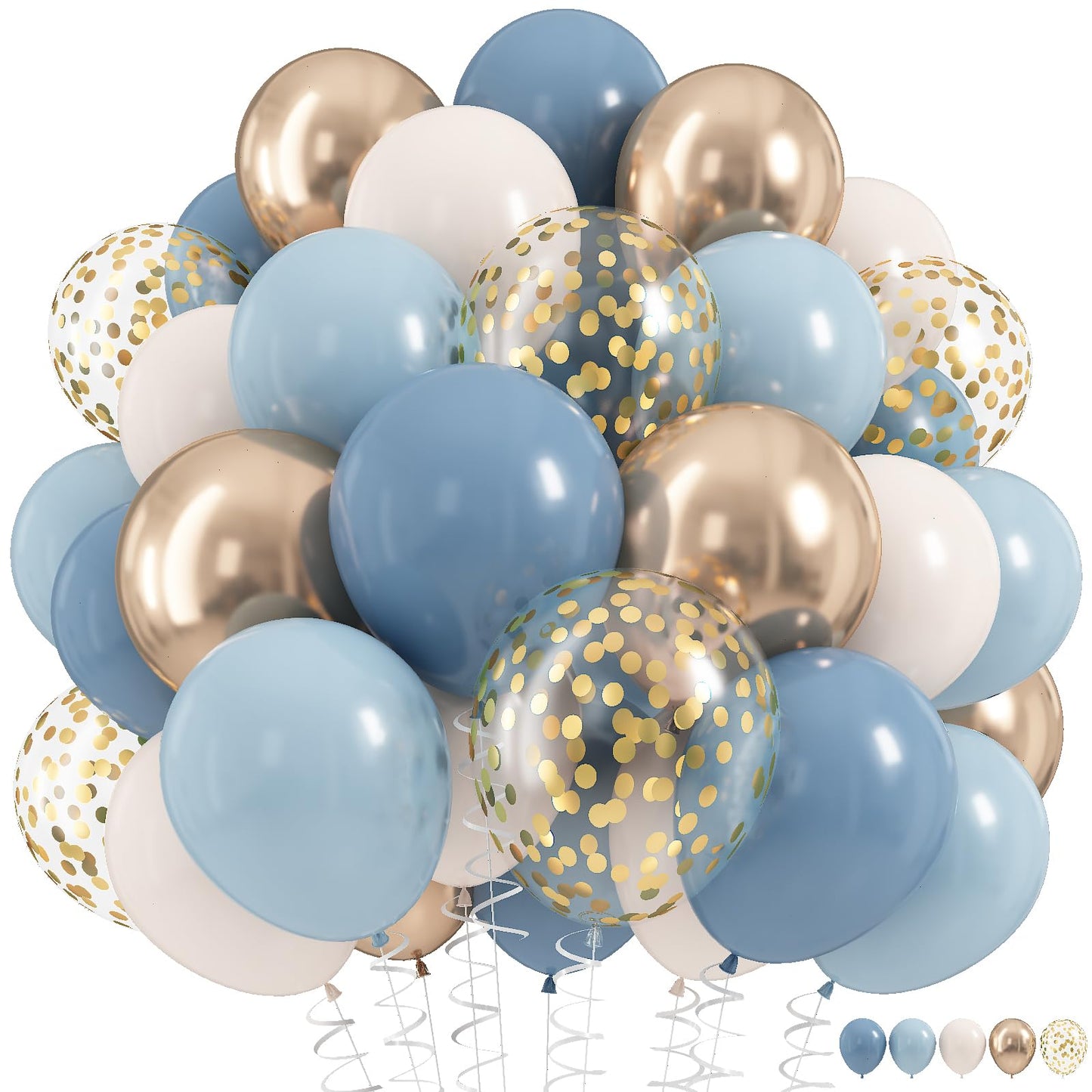 Dusty Blue Balloon Set, 60Pcs 12 Inch Slate Baby Blue White Sand Latex Balloon with Metallic Confetti Champagne Gold Helium Balloons for Birthday Party Baby Bridal Shower Boho Decortaions Supplies