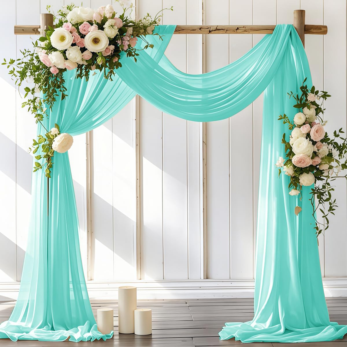 Wedding Arch Draping Fabric 2 Panels 30'' x 18FT Sage Green Sheer Chiffon Arch Drapery for Bridal Shower Backdrop Outdoor Party Church Ceremony