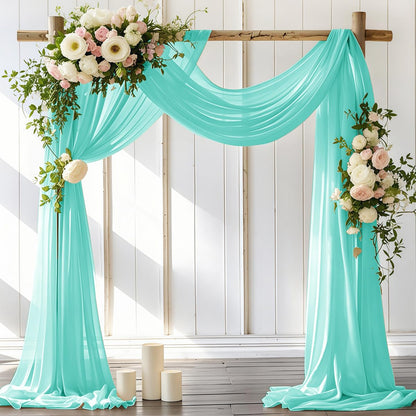 Wedding Arch Draping Fabric 2 Panels 30'' x 18FT Sage Green Sheer Chiffon Arch Drapery for Bridal Shower Backdrop Outdoor Party Church Ceremony