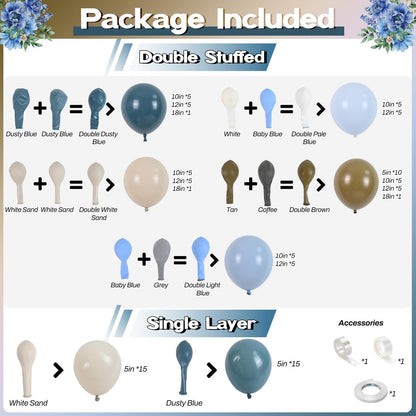 Sage Green Balloons Arch Double Stuffed, Olive Dusty Green Brown Beige Neutral Balloon Garland Kit, White Sand Apricot Tan Latex Balloon for Baby Shower Birthday Jungle Safari Party Decoration