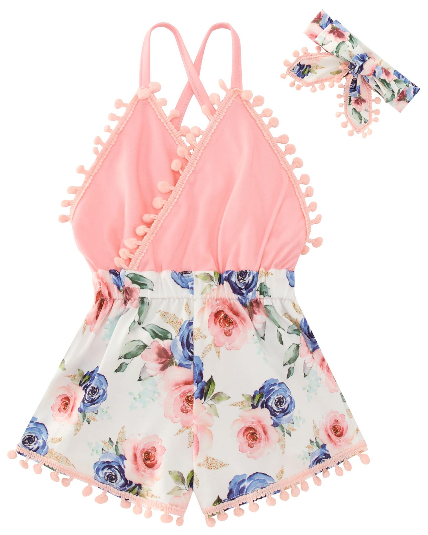 6M-3T Baby Girl Backless Bodysuit Outfit Set Romper Jumpsuit with Headband