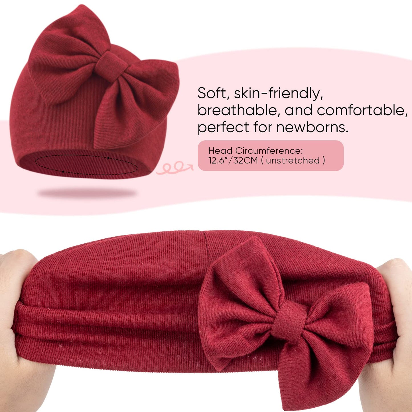 BQUBO Newborn Baby Girls Hats Mittens Set Hospital Hat Beanie Infant Bow Hats Baby Cotton Gloves for 0-6 Months