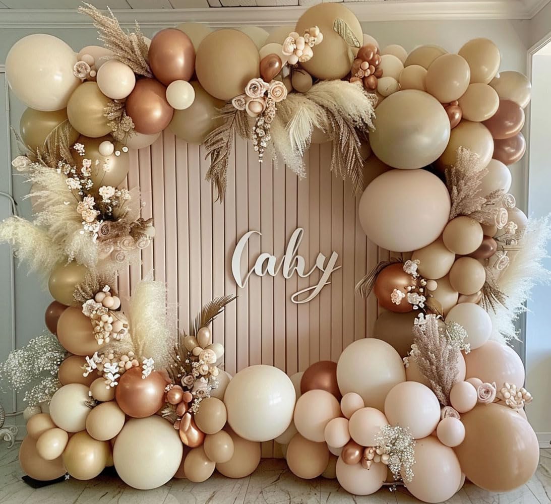 Dusty Pink Balloon Arch Kit Double Stuffed Blush Rose Nude Brown Balloon Garland 112pcs Matte Pastel Neutral Balloons for Boho Bridal Shower Baby Shower Birthday Theme Party Decoration
