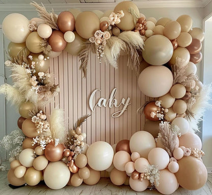 Dusty Pink Balloon Arch Kit Double Stuffed Blush Rose Nude Brown Balloon Garland 112pcs Matte Pastel Neutral Balloons for Boho Bridal Shower Baby Shower Birthday Theme Party Decoration