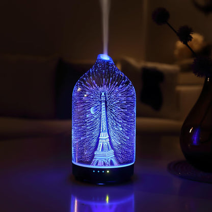 Essential Oil Diffuser Hand Blown Glass Aromatherapy Diffuser - Ultrasonic Cool Mist Scent Aroma Diffuser, Whisper Quiet with Auto Shut-Off, Timer Setting &7 Colors Night Light for Home