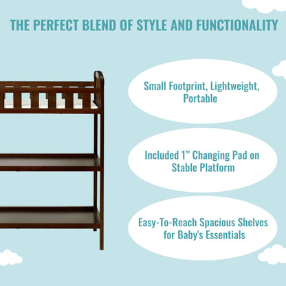 Dream On Me Emily Changing Table In Natural, Comes With 1" Changing Pad, Features Two Shelves, Portable Changing Station, Made Of Sustainable New Zealand Pinewood
