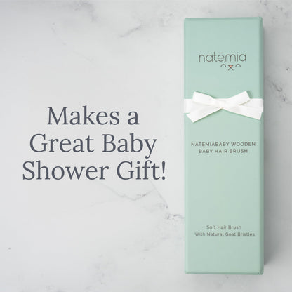 Natemia Wooden Baby Hair Brush | Natural Soft Bristles for Newborns & Toddlers | Gentle Cradle Cap Care | Ideal Baby Registry Gift