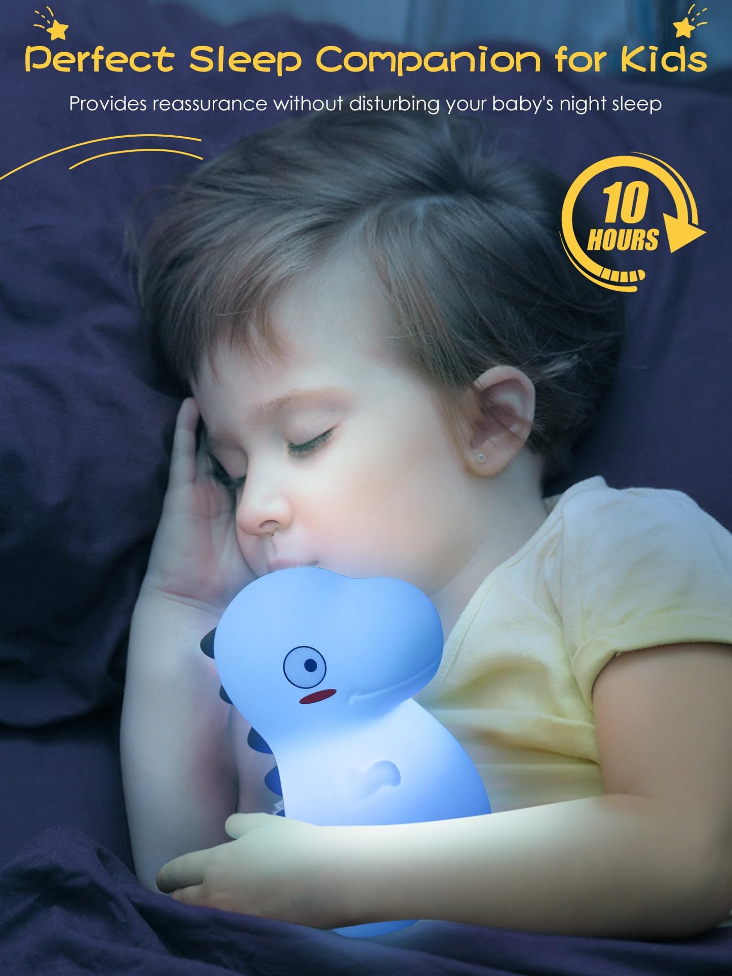 VSATEN Cute Dinosaur Night Light with 7 Color Changing, Touch Lamp Silicone Baby Night Light, Rechargeable Bedside Nursery Lamp for Breastfeeding, Gift for Boys & Girls, Pink
