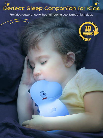 VSATEN Cute Dinosaur Night Light with 7 Color Changing, Touch Lamp Silicone Baby Night Light, Rechargeable Bedside Nursery Lamp for Breastfeeding, Gift for Boys & Girls, Pink