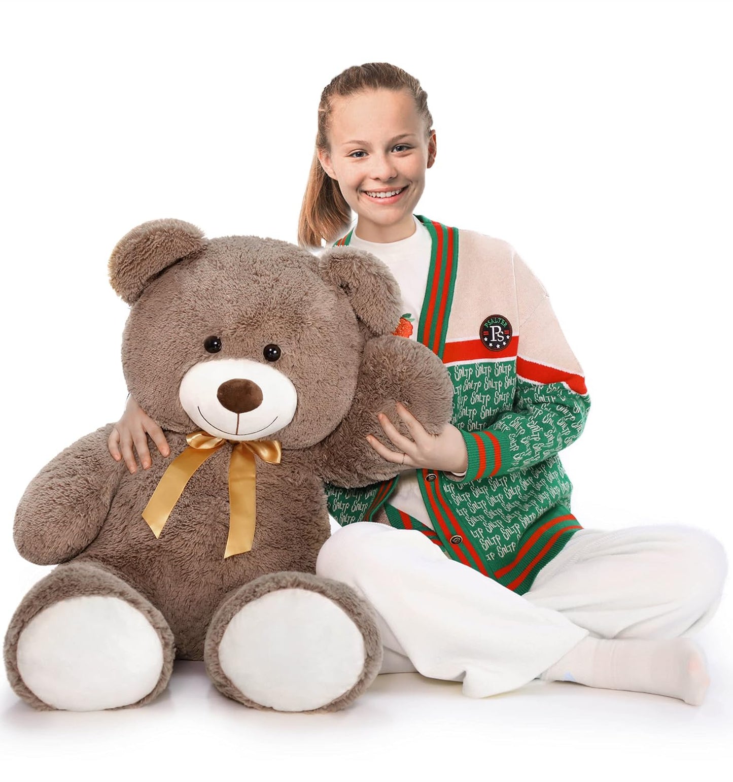 Tezituor 59" Gaint Teddy Bear Stuffed Animal,5ft Life Size Big Teddy Bears,Light Brown Cute Soft Plush Toy,Gifts for Kids Girls Boys Girlfriend Valentine,Christmas,Birthday,Baby Shower,Wedding Party