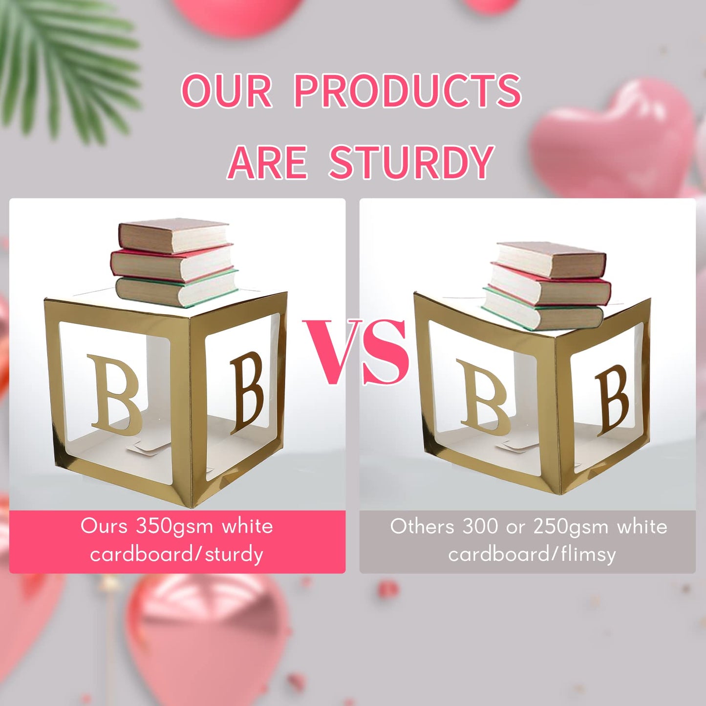 Gold Baby Boxes with Letters for Baby Shower, Baby Shower Decorations for Boys or Girls, Transparent Balloon Boxes Clear Blocks for Birthday Party, Bridal Shower, Gender Reveal