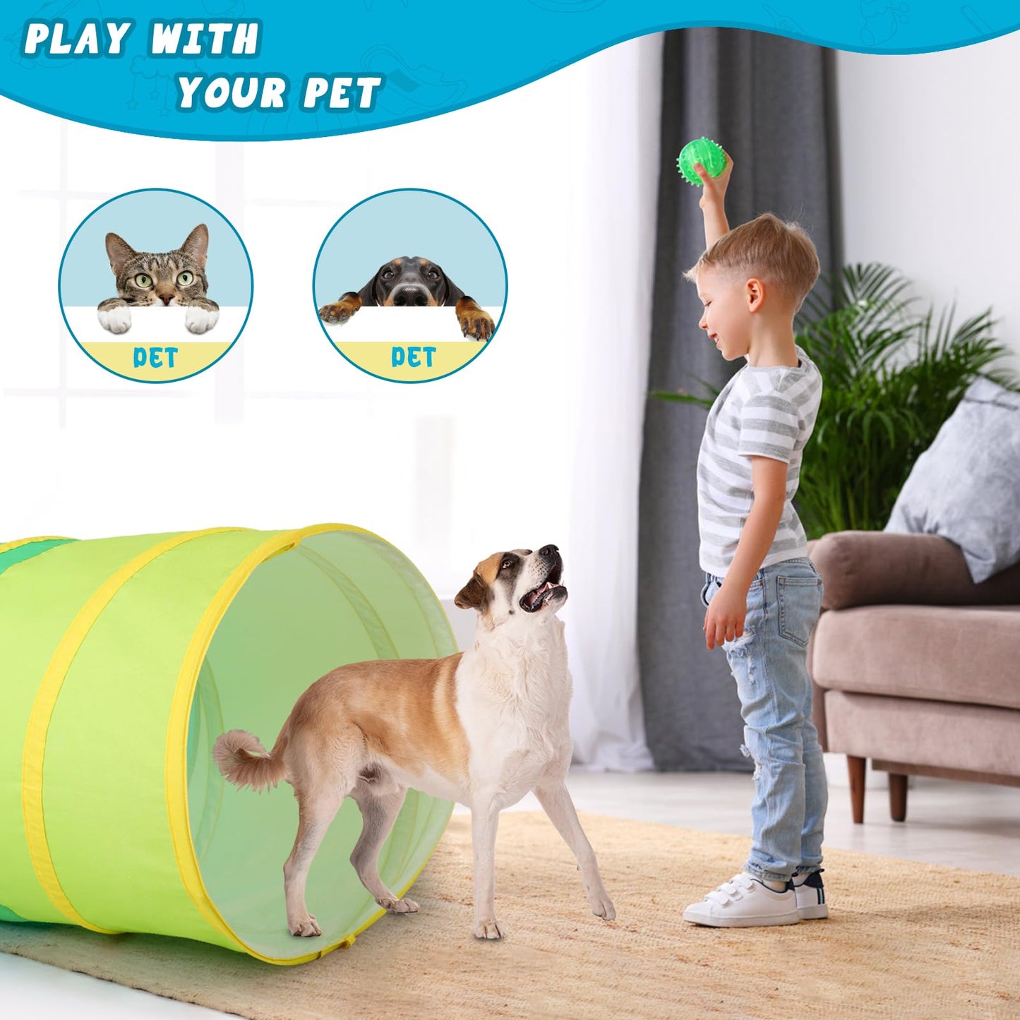 PigPigPen Pop Up Play Tunnel Tent for Toddlers Babies or Dogs, Indoor & Outdoor Toys for Kids Backyard Playset. (Red,Yellow,Blue)