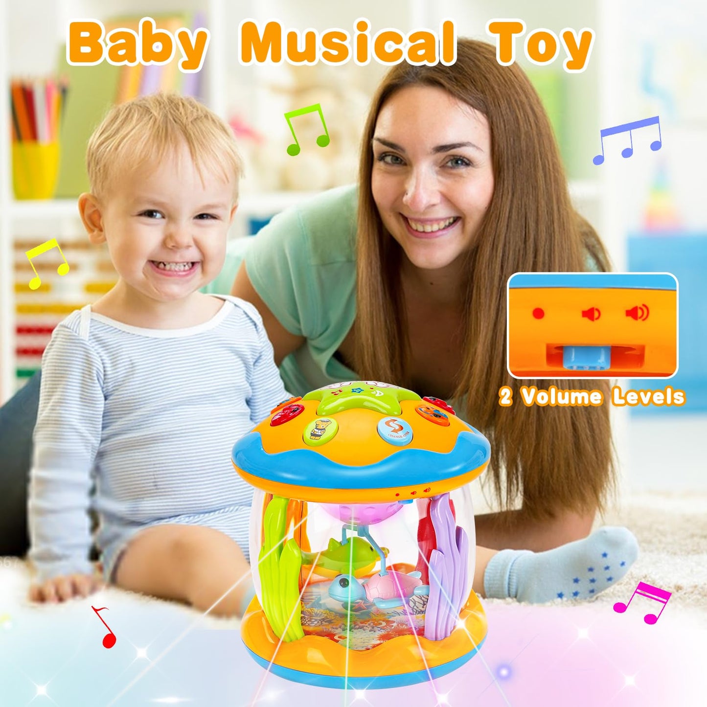 Baby Musical Toys 0-6 6-12 Months Rotating Projector Light Up Infant Tummy Time Toys 0-3-6 Months Sensory Toddler Toy Age 1-2-4 New Birthday Gifts for 1 Year Old Girl Boy Learning &Education Toy