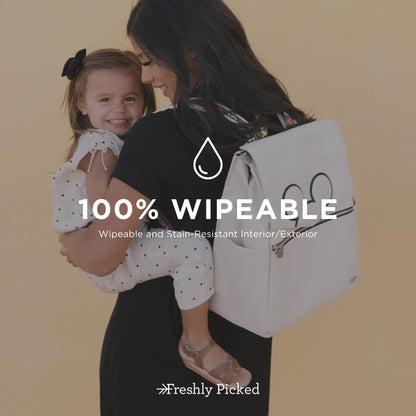 Freshly Picked Classic II Diaper Bag Backpack, Wipeable Vegan Leather With Changing Pad (Minnie Lots of Dots)