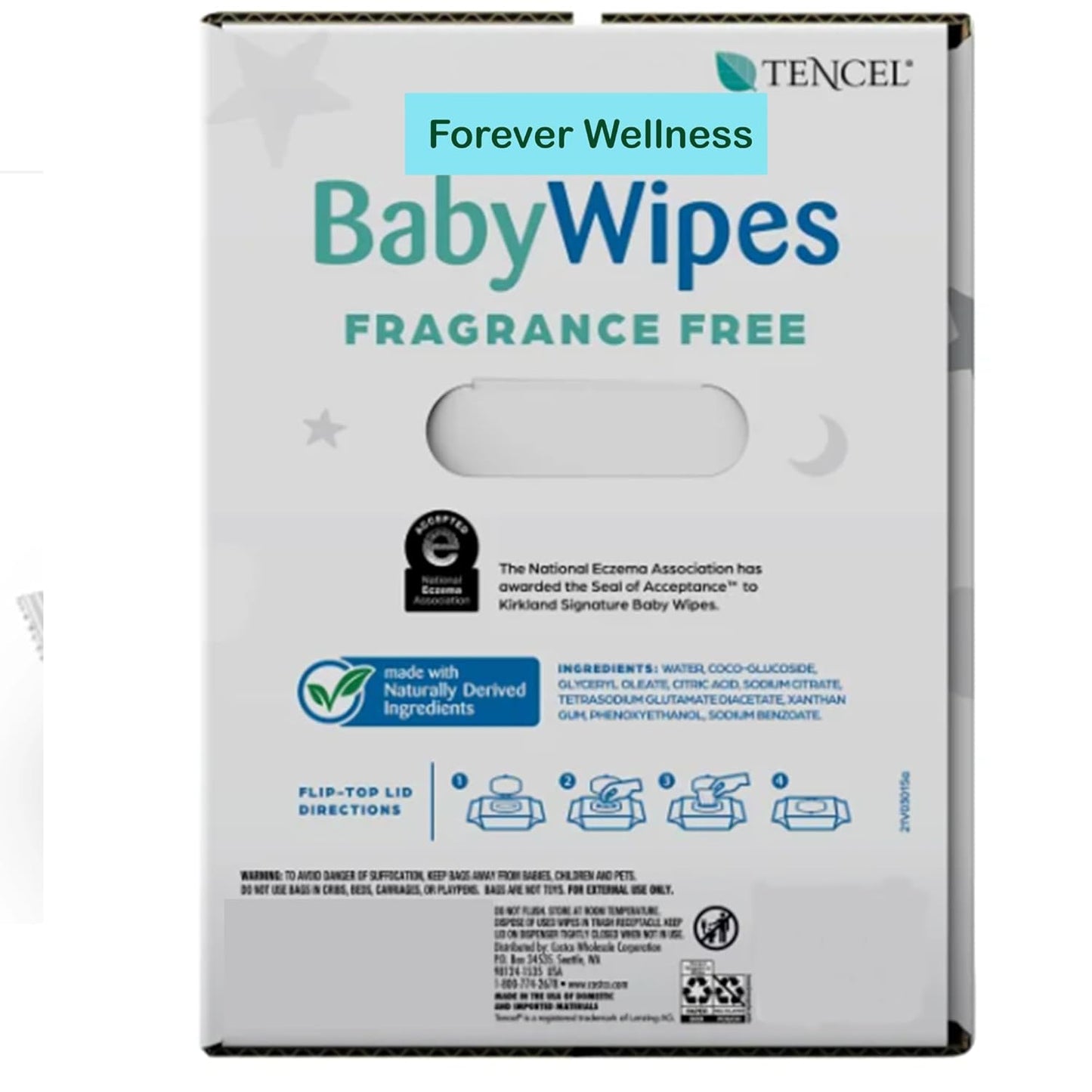 Forever Wellness Baby Wipes Compatible with Kirkland Signature Baby Wipes Fragrance and Alcohol Free, 900-count, Hypoallergenic, Flip-Top Lid Soft Packs.