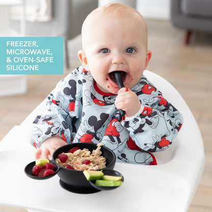 Bumkins Baby Bowls, Disney Minnie Mouse Silicone Baby Feeding Set, Suction Bowls for Baby and Toddler with Spoon, First Feeding Set, Platinum Silicone Bowl for Babies 4 Months