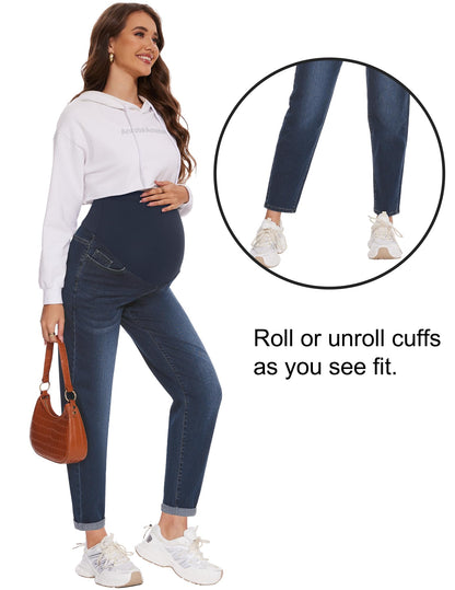 POSHGLAM Women's Maternity Jeans Over Belly Comfy Stretch Boyfriend Jeans Loose Pregnancy Pants, S-XXL