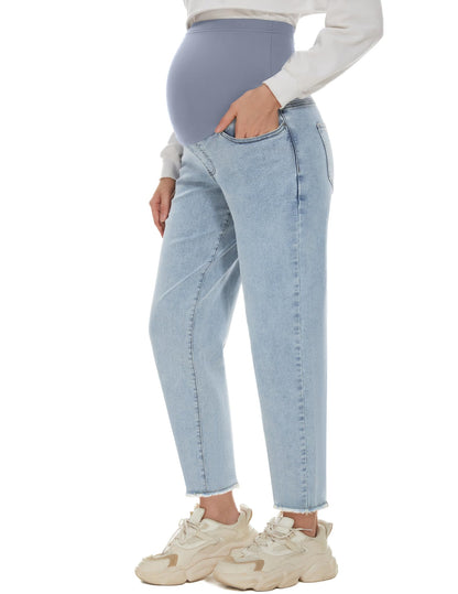POSHGLAM Women's Maternity Jeans Over Belly Comfy Stretch Boyfriend Jeans Loose Pregnancy Pants, S-XXL