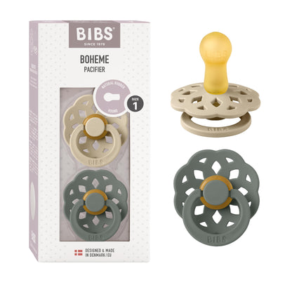 BIBS Pacifiers - Boheme Collection | BPA-Free Baby Pacifier | Made in Denmark | Set of 2 Ivory/Blossom Color Premium Soothers | Size 0-6 Months