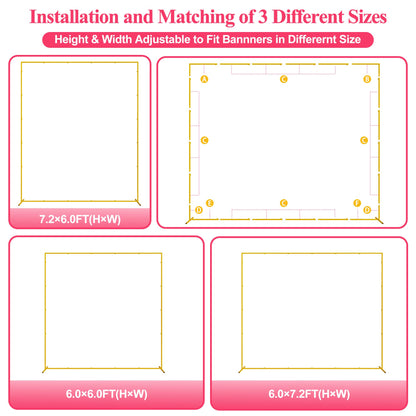 Wokceer Wedding Arch Backdrop Stand Square 6.6FTx6.6FT Gold Metal Balloon Arch Stand Garden Arbor Backdrop Frame for Wedding Birthday Party Baby Shower Photo Booth Background Decoration