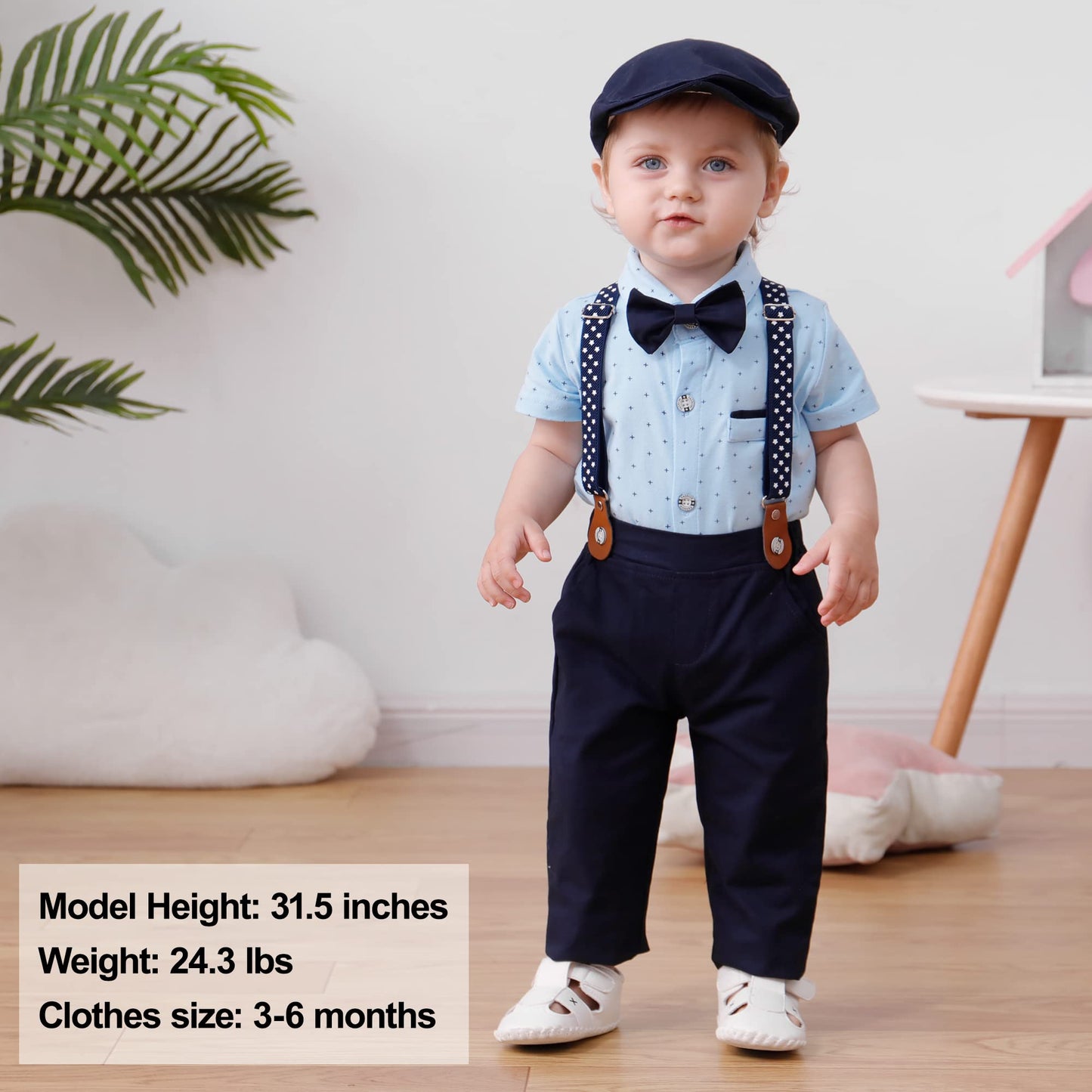 YALLET Baby Boy Clothes Suit Newborn Infant Gentleman Outfits, Formal Dress Shirt+Bowtie+Suspender Shorts Wedding Party Set