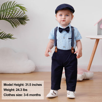 YALLET Baby Boy Clothes Suit Newborn Infant Gentleman Outfits, Formal Dress Shirt+Bowtie+Suspender Shorts Wedding Party Set