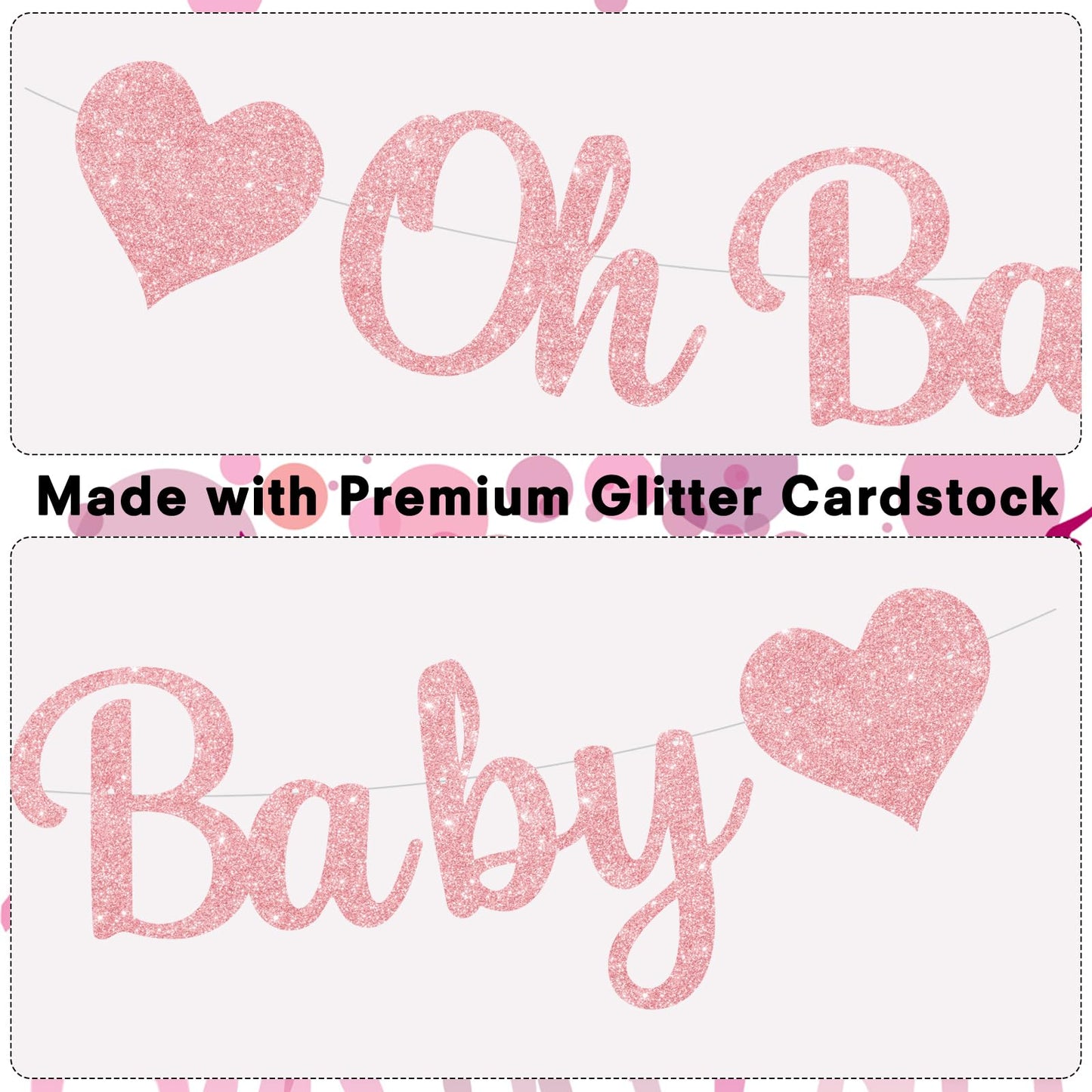 Pre-Strung Baby Shower Banner Oh Baby Sign Rose Gold Glittery Letters | Teddy Bear Gender Reveal Decorations | Baby Sprinkle Decorations for Girl Boy | Baby Gender Reveal Party Decoration Supplies