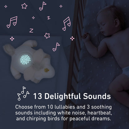 PureBaby Sound Sleepers Portable Sound Machine & Star Projector - Plush Sleep Aid for Baby and Toddlers with Soothing Night Light Display, 10 Lullabies, White Noise, and Heartbeat Sounds (Unicorn)