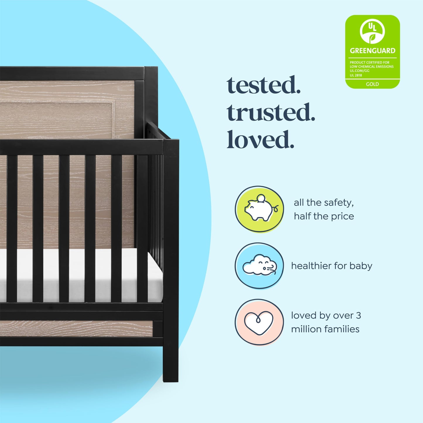 Carter's by DaVinci Radley 4-in-1 Convertible Crib in White & Coastwood, Greenguard Gold Certified