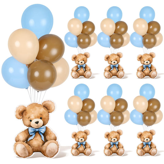4 Sets Balloon Stand Kit for Table Bear Baby Shower Tables Centerpieces with Balloon Boy Baby Shower Decorations for Bear Theme Gender Reveal Birthday Party Table Decorations Supplies (Brown Bear, 4)