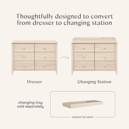 Babyletto Sprout 3-Drawer Changer Dresser with Removable Changing Tray in Washed Natural and White, Greenguard Gold Certified