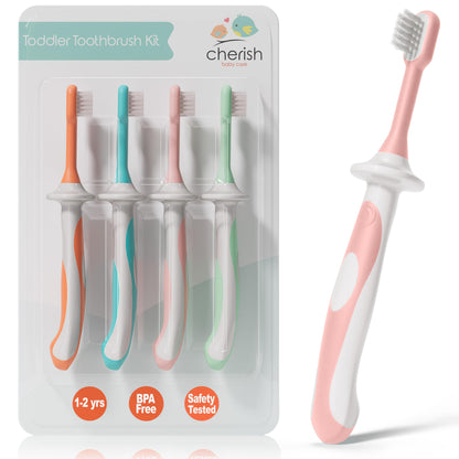 Cherish Baby Care Baby Toothbrush & Toddler Toothbrush Set (0-2 Years) - BPA-Free & Safety-Tested, 2023 Award Winner, Food-Grade Silicone (Teal)