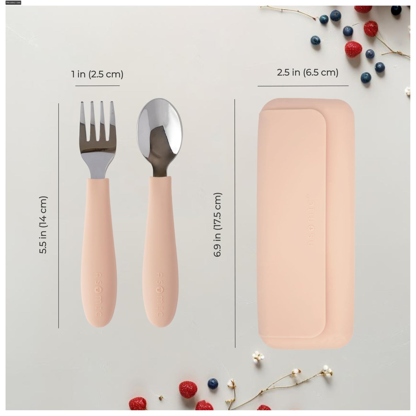 ASOMIC 316 Stainless Steel Utensils Set with Silicone Handle & Travel Case for Toddlers & Kids, Children Spoon, Fork & Case for Daycare, Preschool, School & Baby Meals – BPA-Free, Dishwasher Safe