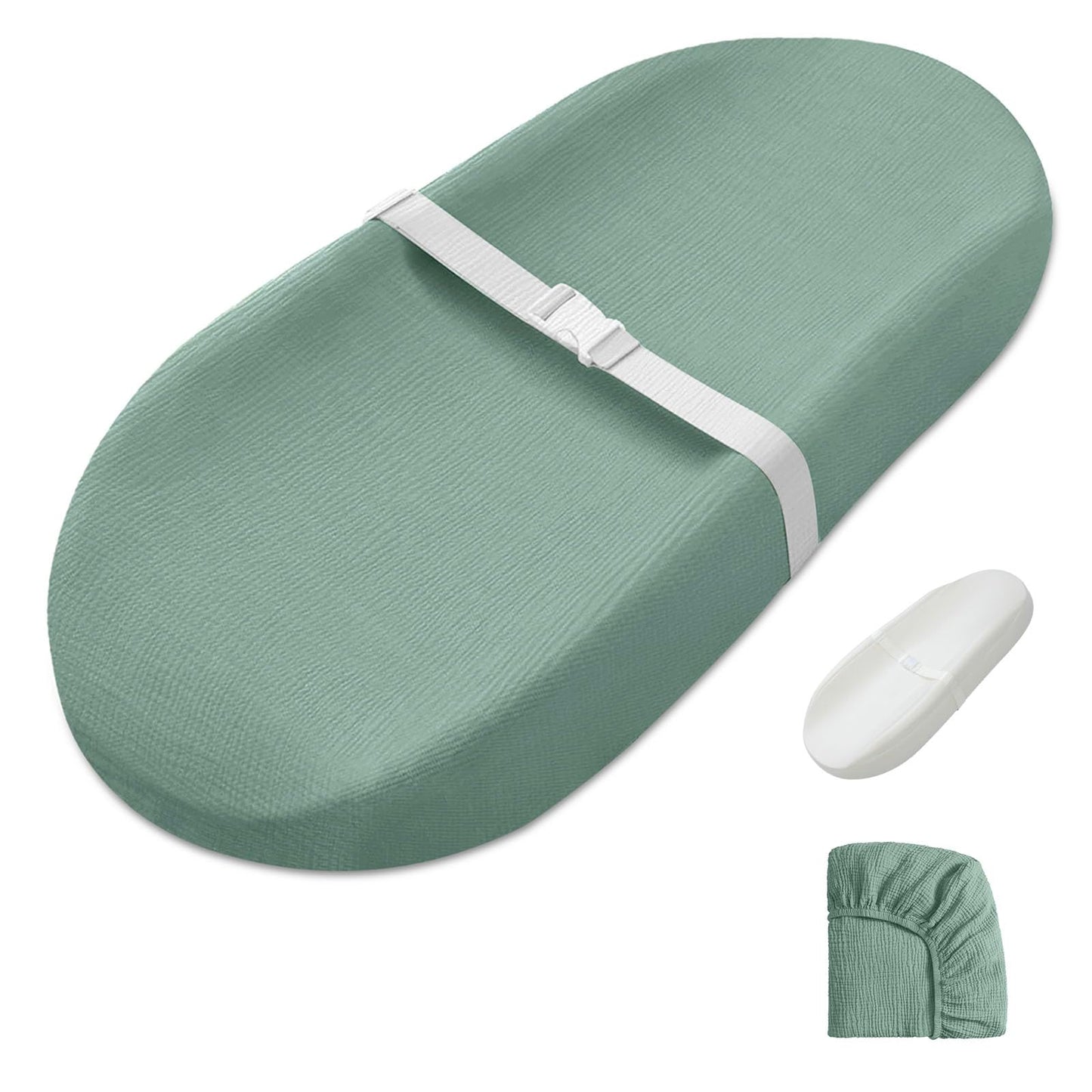 Blissful Diary Muslin Baby Changing Pad with Waterproof Lining Foam, Diaper Changing Table Pad with Cover for Dressers (Monstera, Avocado)