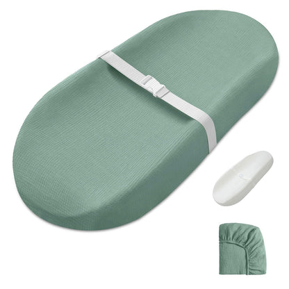 Blissful Diary Muslin Baby Changing Pad with Waterproof Lining Foam, Diaper Changing Table Pad with Cover for Dressers (Monstera, Avocado)
